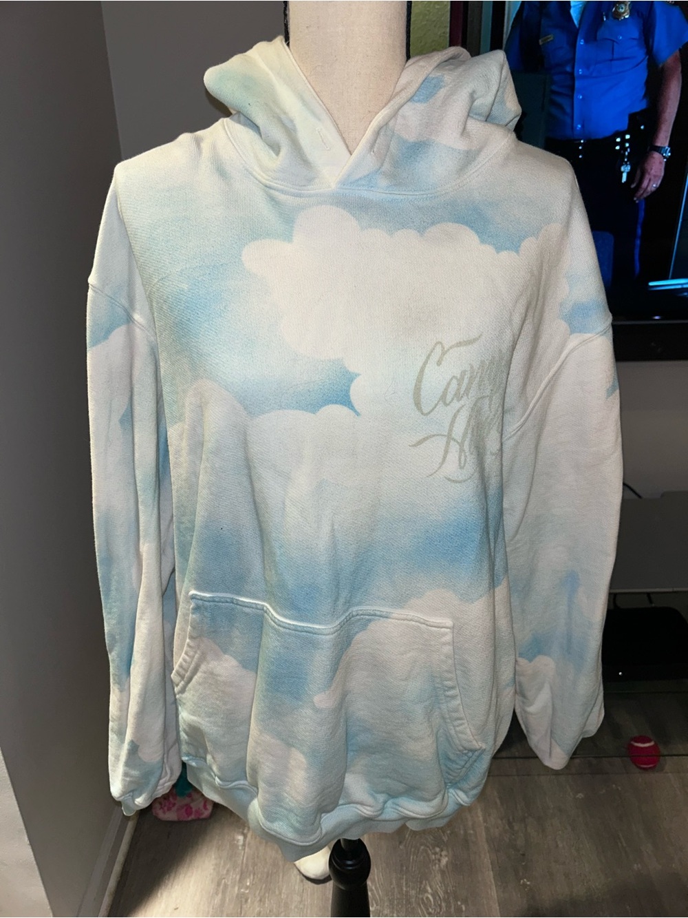 Cloud-Print Hoodie Sweatshirt - Light Blue & White